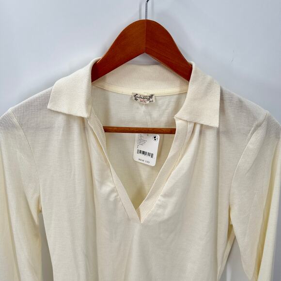 FREE PEOPLE NWT Do It Right Ribbed Long Sleeve Collar Bodysuit in Ivory // Large - Picture 6 of 12